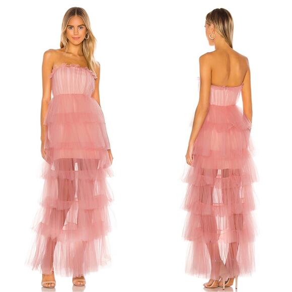 Lovers and Friends Bobbit Tulle Tiered Strapless Blush Pink Maxi Gown Size XXS - Picture 1 of 10